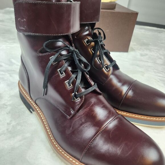 Louis Vuitton Men's Dark Whiskey Red Sword Leather Ankle Strap Boot Sz 8.5 - Picture 3 of 16